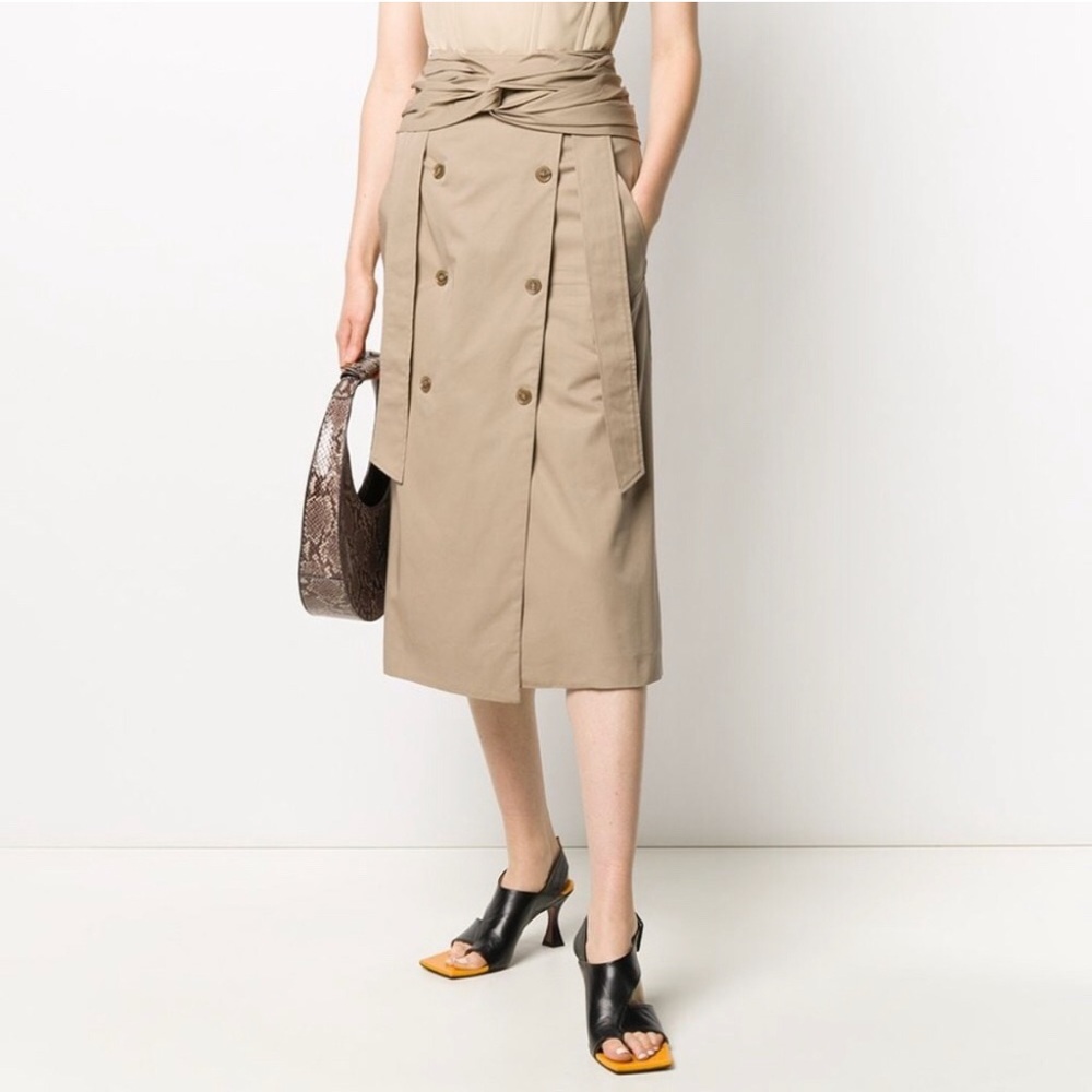 Rokh Skirt Twist Front Button Embellished Cotton Gabardine